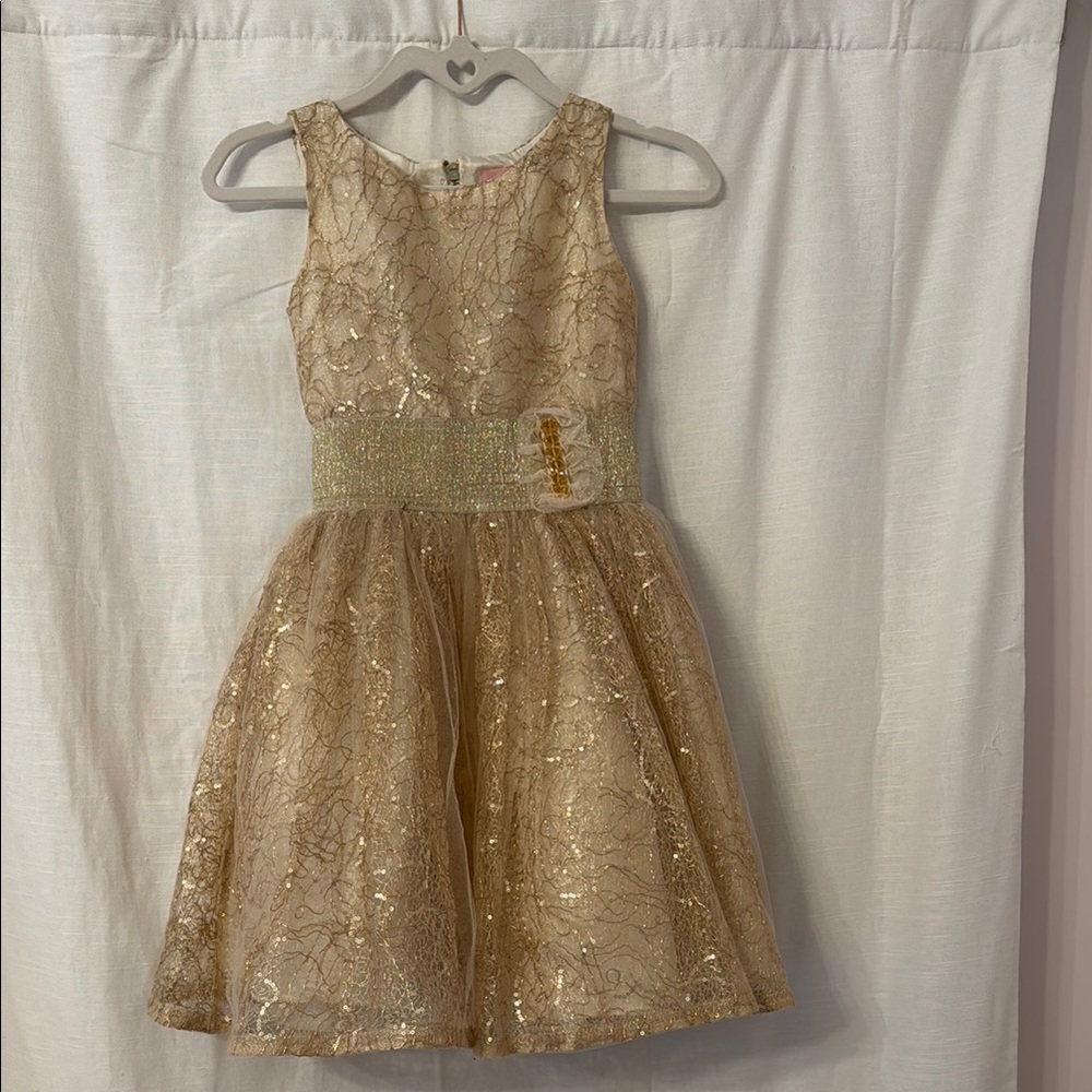 Zoe Ltd Gold Glitter Tulle Formal Dress